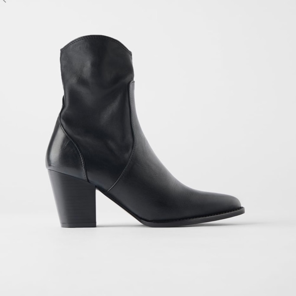 Zara leather heel cowboy ankle boot